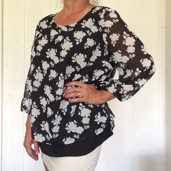 AB STUDIO FLORAL FLOWY BLOUSE FLYAWAY BACK XL - Picture 2 of 8